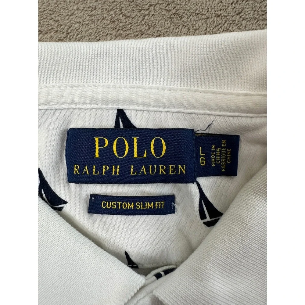 Polo Ralph Lauren Custom polo shirt Men's L slim fit Sailboat‎ Print AOP S/S EUC